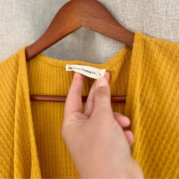 Mustard faux wrap waffle blouse with buttons - Picture 3 of 9